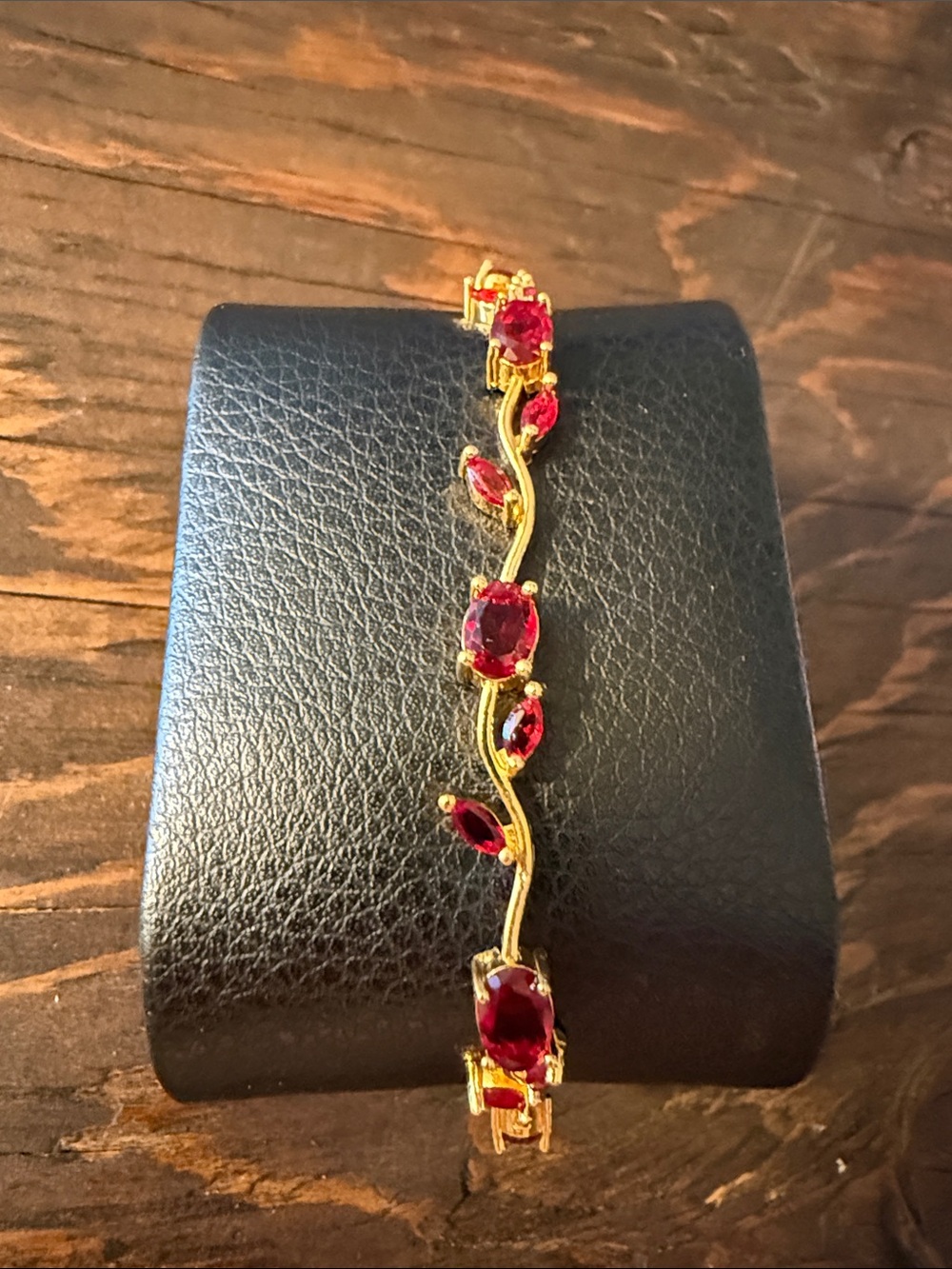 Gold Plated Red Gemstone Floral Vine one Red Gemstone Floral Vine Bracelet